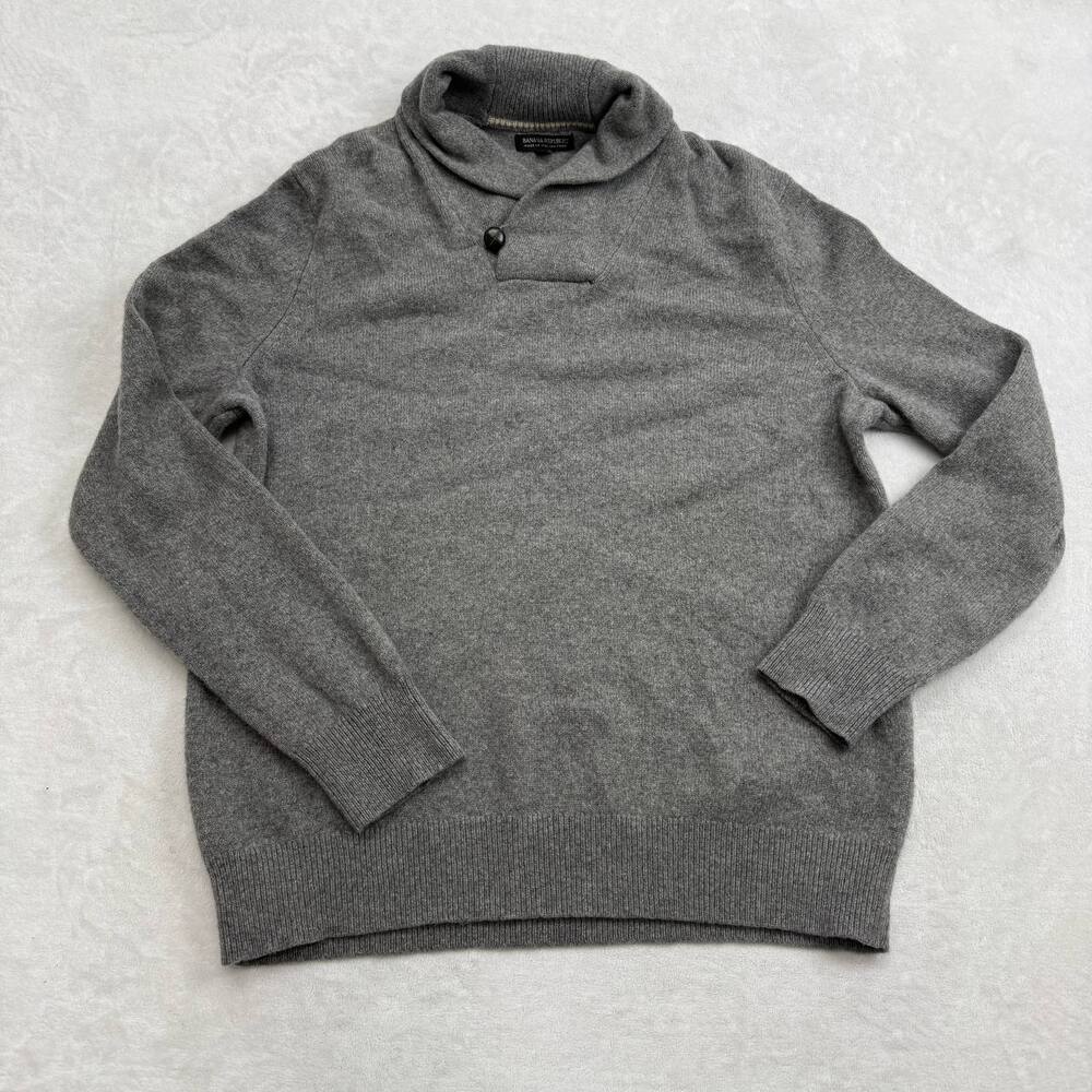Banana Republic Men's Shawl Collar Sweater Grey Size XL Italian Yarn Pullover